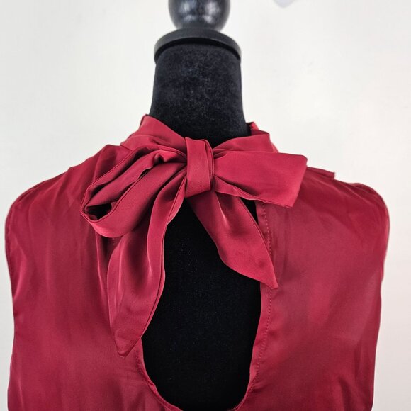 Pretty Garden Womens Med Elegant Burgundy Satin Midi Dress Tie Back Neck Formal - Picture 8 of 10